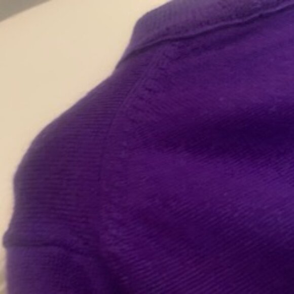 Violet Purple Cashmere Crewneck Sweater with 3/4 Length Sleeves - Picture 5 of 5